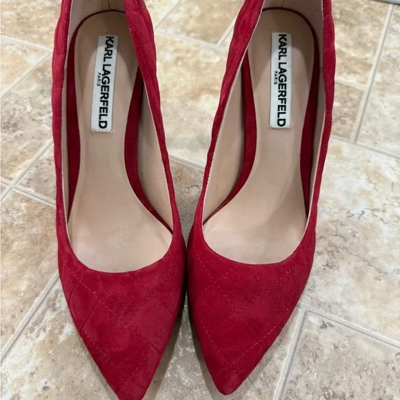 Karl Lagerfeld Crimson Suede Pumps - Picture 1 of 3